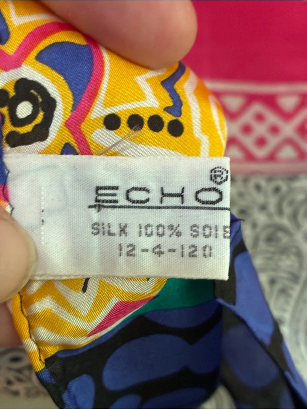 Echo Pink Multi-Pattern silk scarf with gold floral